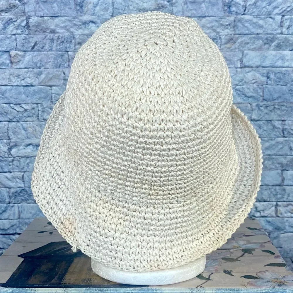 Vintage Woven Summer Hat Floppy Brim Embroidered 100% Woven Paper